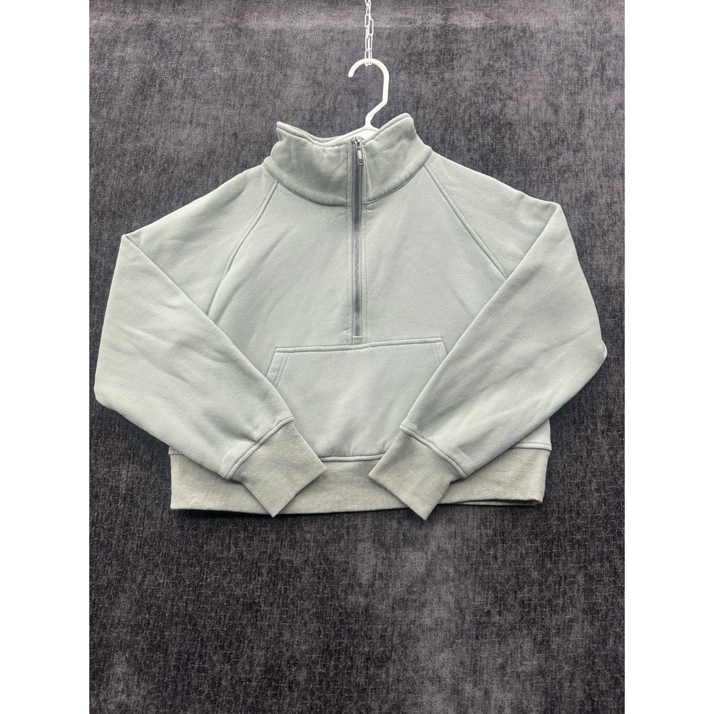 Automet Sweatshirts Womens Medium‎ Green Fleece Lined Mock Neck Half Zip Cropped